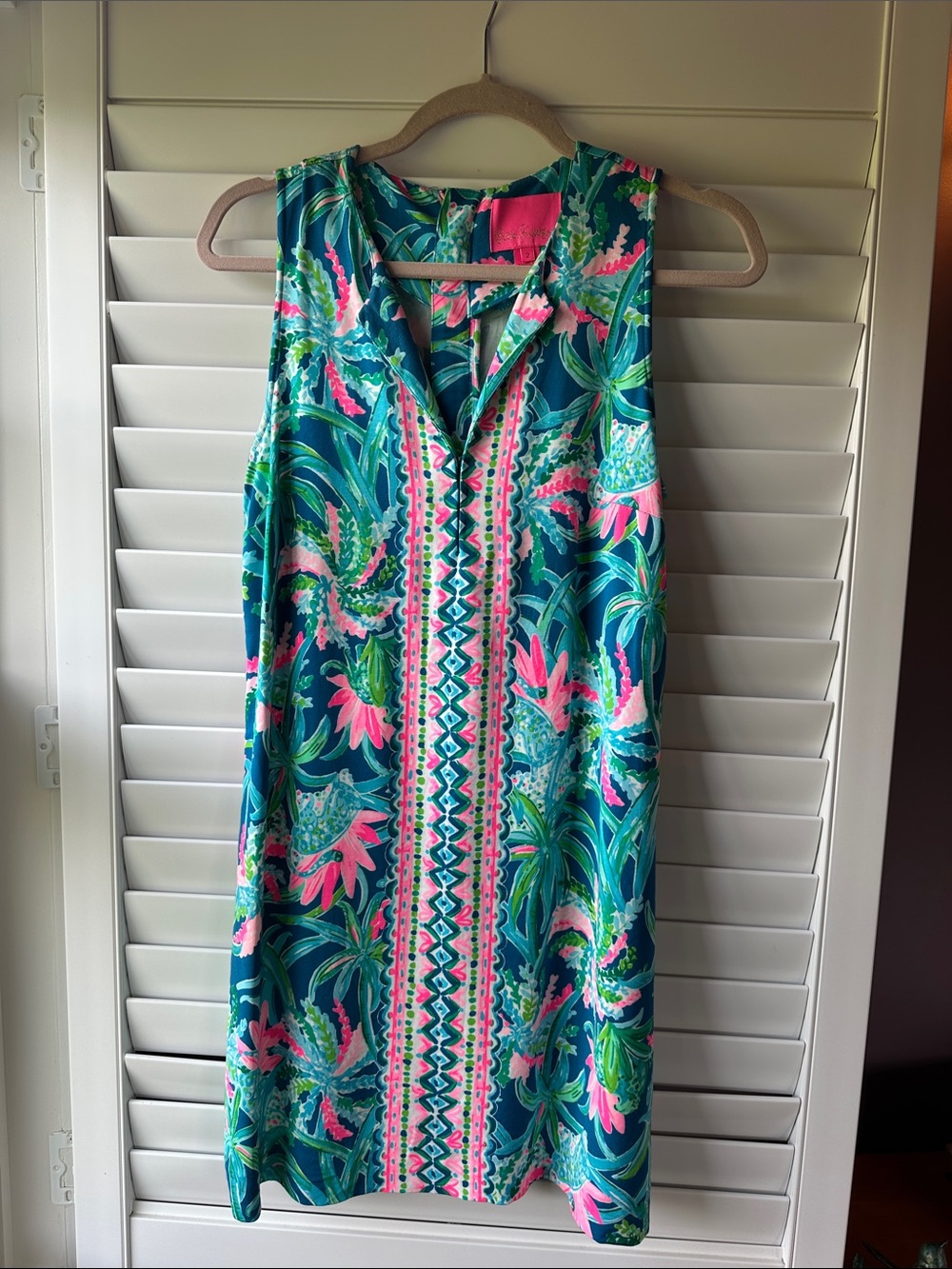 Lilly Pulitzer Teal & Pink Tropical Shift Midi Dress